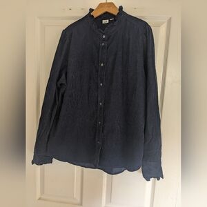 GAP  Corduroy Midnight Blue Ruffled Blouse/ Sleeve NWT